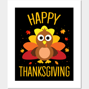 Happy Thanksgiving Day Family Dinner Cute Turkey Pilgrim Posters and Art